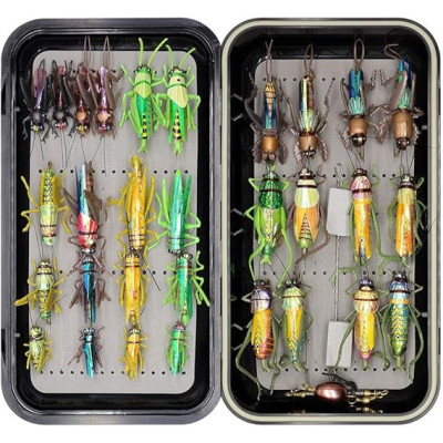 30 Boxed Set Dry Flies Crickets Grasshoppers