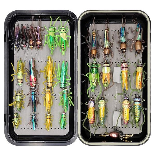 30 Boxed Set Dry Flies Crickets Grasshoppers