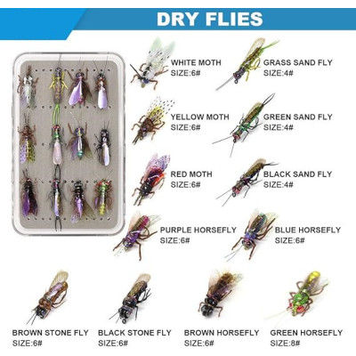 12 Dry Flies Moth Stone Fly Horsefly