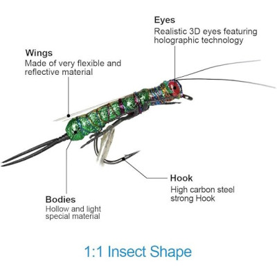 12 Dry Flies Moth Stone Fly Horsefly