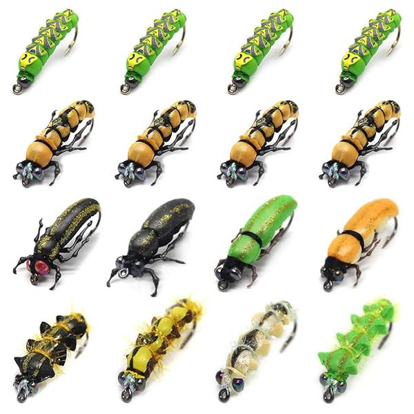 16 Fly Fishing Flies Larvae Set