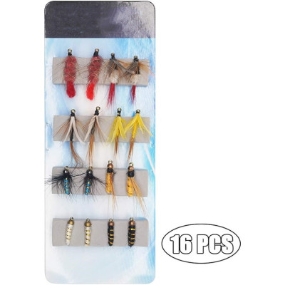 16 Mix Flies Wet Dry Flies Bait Assortito