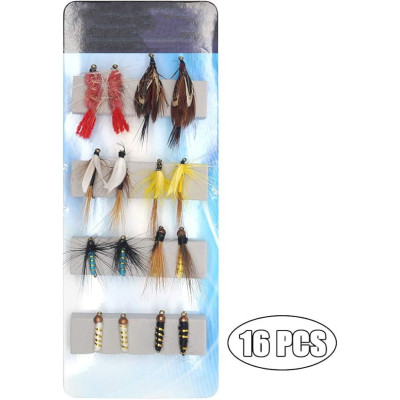 16 Mix Flies Bead Head Dry Wet Flies