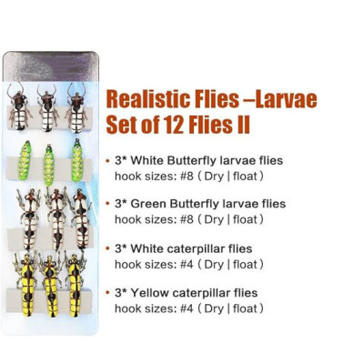 12 Fly Fishing Flies Larvae Set