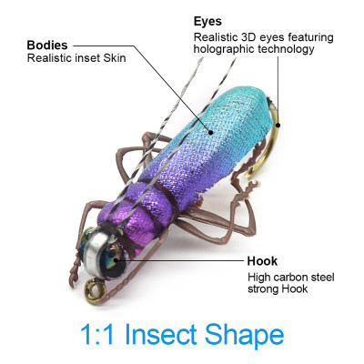 Pesca a mosca Bait Realistico Longhorn Maggiolino Blu