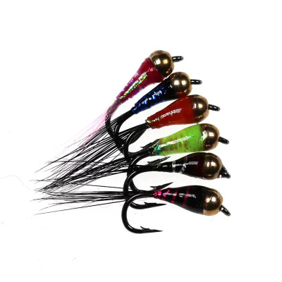 6 Multi color Copper bead head nymph wet fly