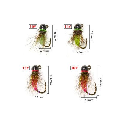 6 pz Euro Nymph Wet Fly Tungsten Bead Testa Fly Bait