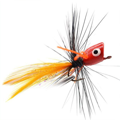 3 Colorful popper fly bait Number 8 hook orange