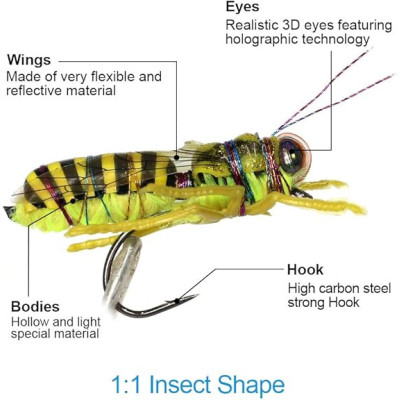 12 Mix Cicada Bee Hornet Beetle Kit Fly Lures