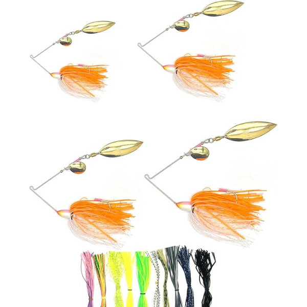 Spinner bite lure 4 pièces (1 / 4 oz, 3 / 8 Oz, 1 / 2 oz, 3 / 8 Oz) avec 10 jupes en caoutchouc