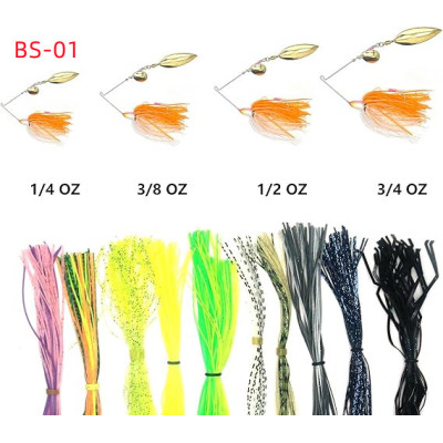 Spinner bite lure 4 pièces (1 / 4 oz, 3 / 8 Oz, 1 / 2 oz, 3 / 8 Oz) avec 10 jupes en caoutchouc