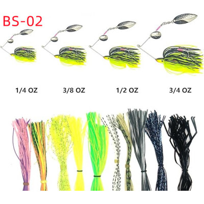 Spinner bite lure 4 pièces (1 / 4 oz, 3 / 8 Oz, 1 / 2 oz, 3 / 8 Oz) avec 10 jupes en caoutchouc