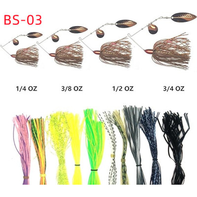 Spinner bite lure 4 pièces (1 / 4 oz, 3 / 8 Oz, 1 / 2 oz, 3 / 8 Oz) avec 10 jupes en caoutchouc