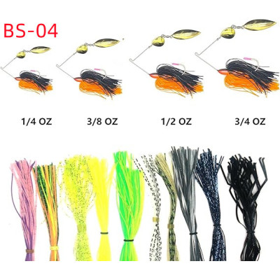 Spinner bite lure 4 pièces (1 / 4 oz, 3 / 8 Oz, 1 / 2 oz, 3 / 8 Oz) avec 10 jupes en caoutchouc