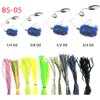 Spinner bite lure 4 pièces (1 / 4 oz, 3 / 8 Oz, 1 / 2 oz, 3 / 8 Oz) avec 10 jupes en caoutchouc