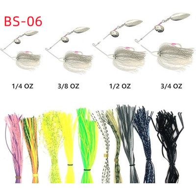 Spinner bite lure 4 pièces (1 / 4 oz, 3 / 8 Oz, 1 / 2 oz, 3 / 8 Oz) avec 10 jupes en caoutchouc