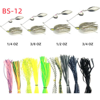 Spinner bite lure 4 pièces (1 / 4 oz, 3 / 8 Oz, 1 / 2 oz, 3 / 8 Oz) avec 10 jupes en caoutchouc