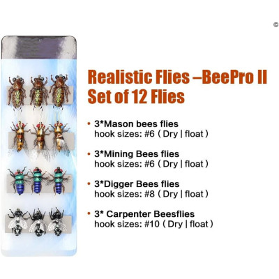 Pesca con Mosca Moscas Realistas Abeja Set 12 piezas