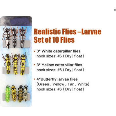 10 Fly Fishing Flies Larvae Set