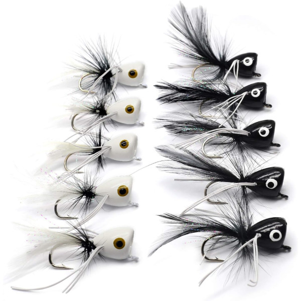 10 Mixed Black White Popper Flies