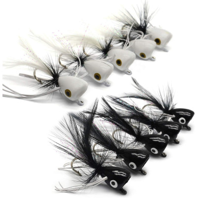 10 Mixed Black White Popper Flies