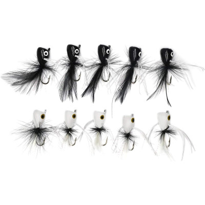 10 Mixed Black White Popper Flies