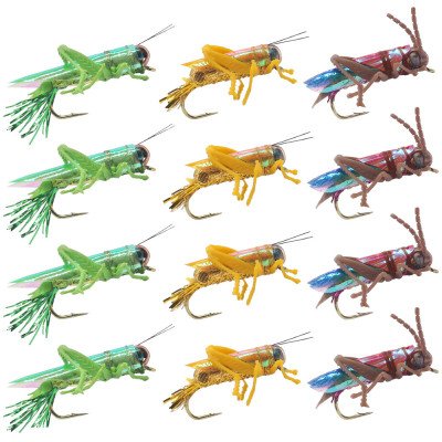 12 saltamontes mezclados en 3 colores