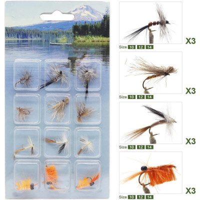 12 Mixed Square Dry Wet Flies